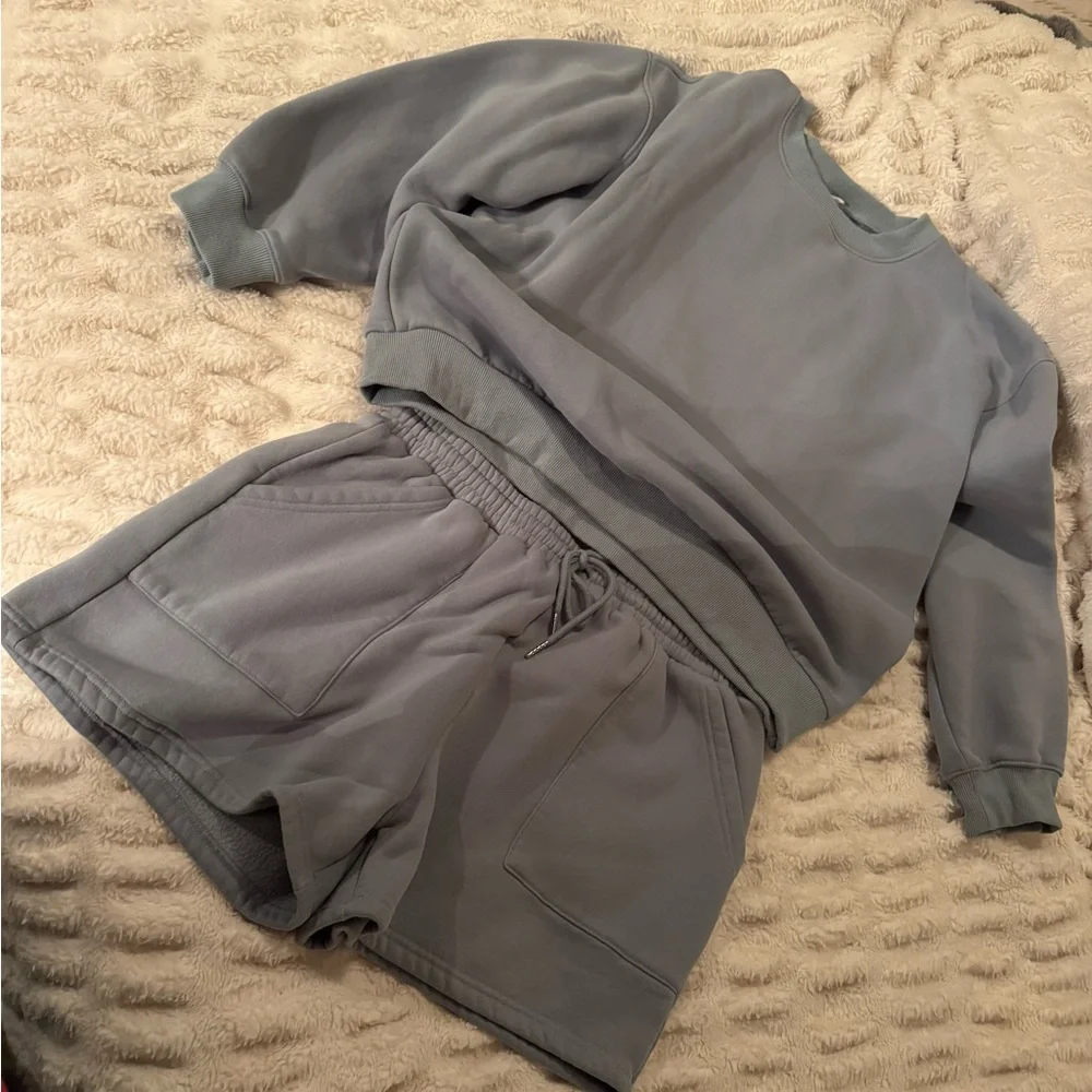 ANRABESS Blue 2 Piece Lounge Set XL Oversized Sweatshirt Shorts Matching Set